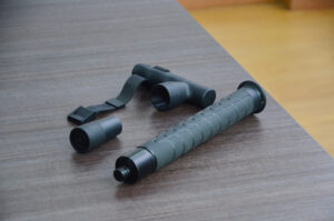 An expandable baton ready for use